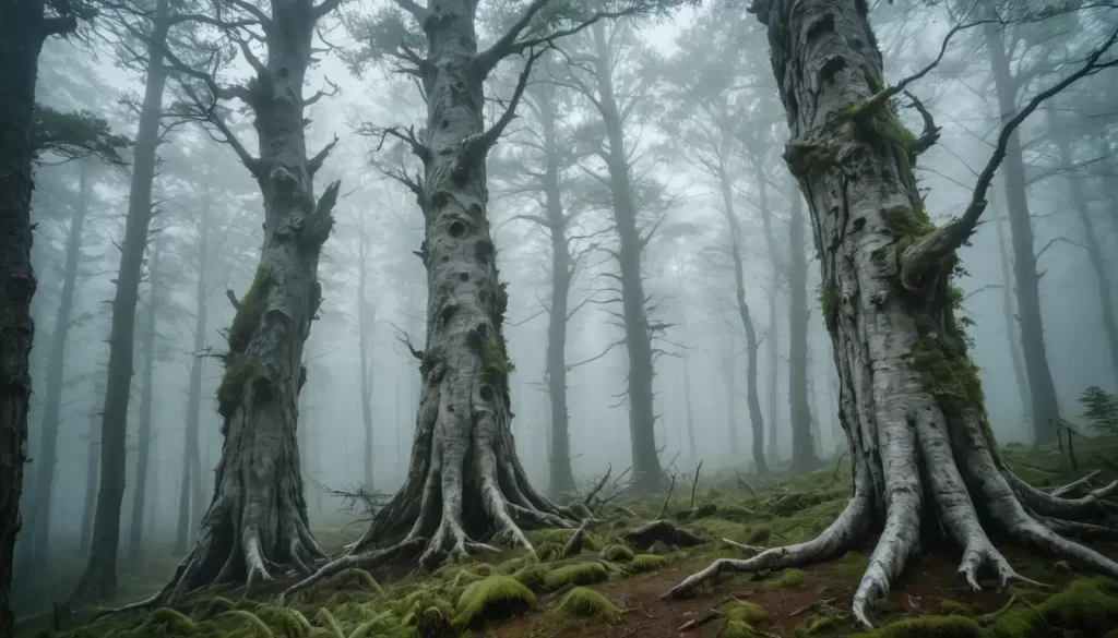 2 alpine trees with white bark