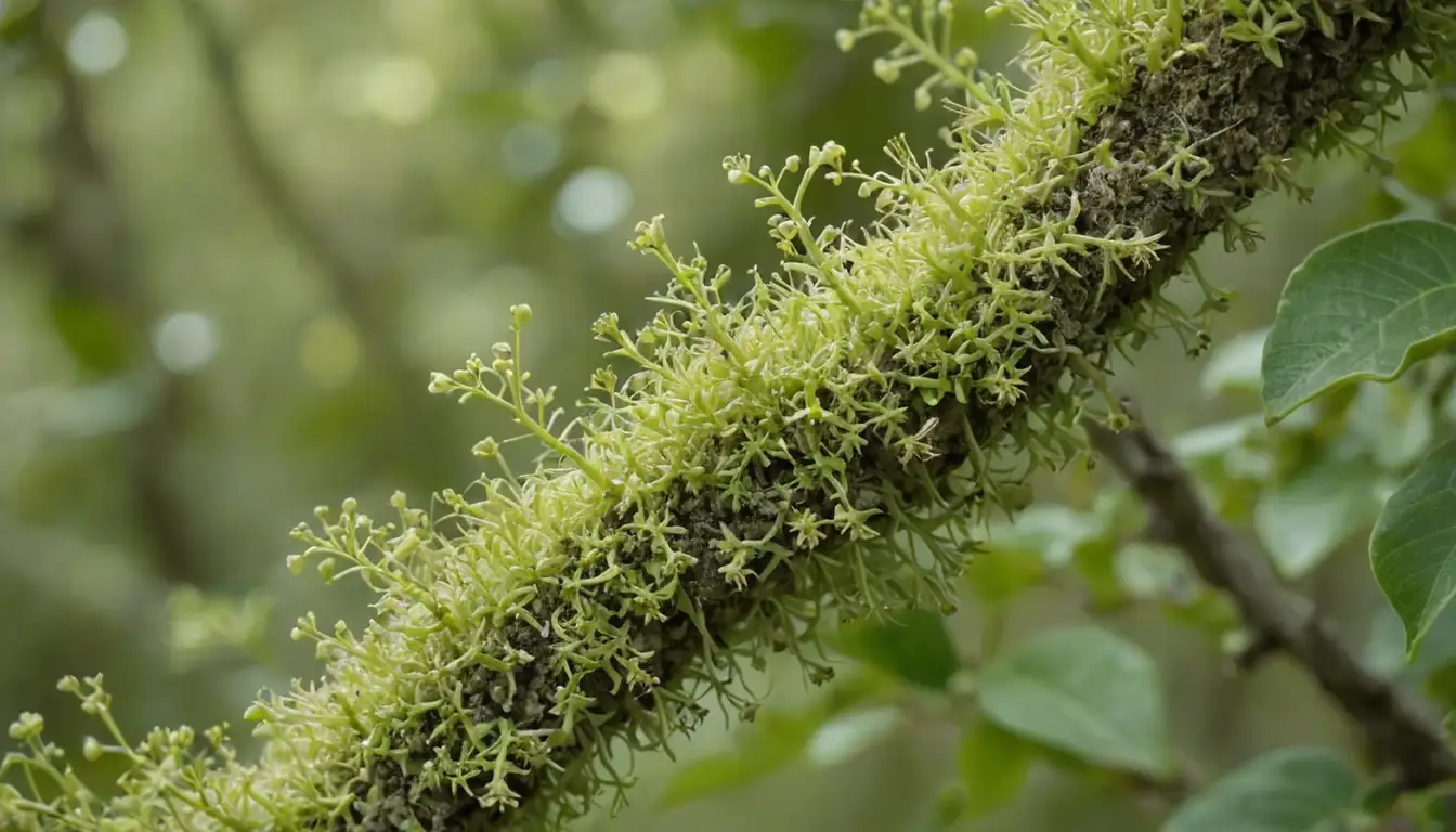 A ciruelo tree with aphid colonies on stems and leaves, tiny insects clustered together, pale green or yellowish in color, with a few ants crawling around them