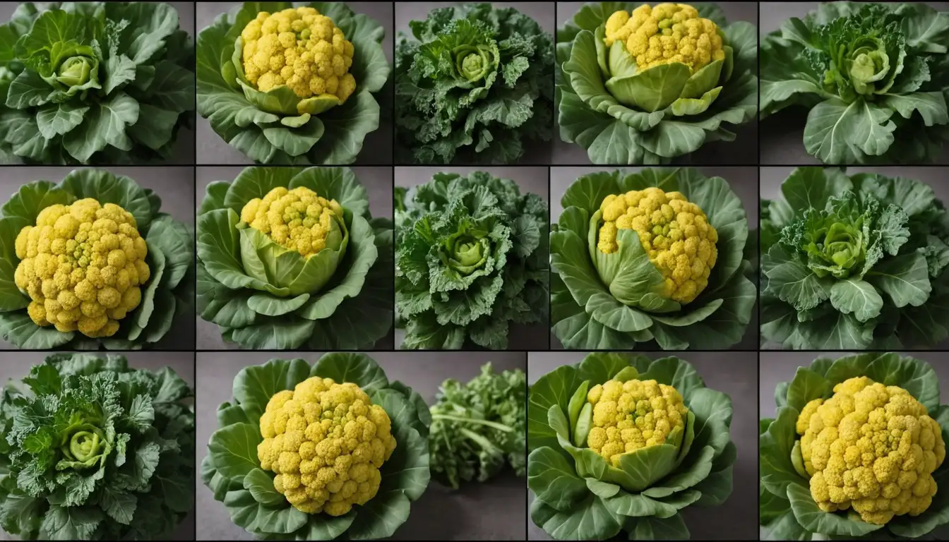 A collage of green and yellow, curly-leaved brassica, bunches of tightly wrapped leaves, a single large head with florets, and a plate of steamed or sautéed greens, showcasing variety, texture, and culinary versatility