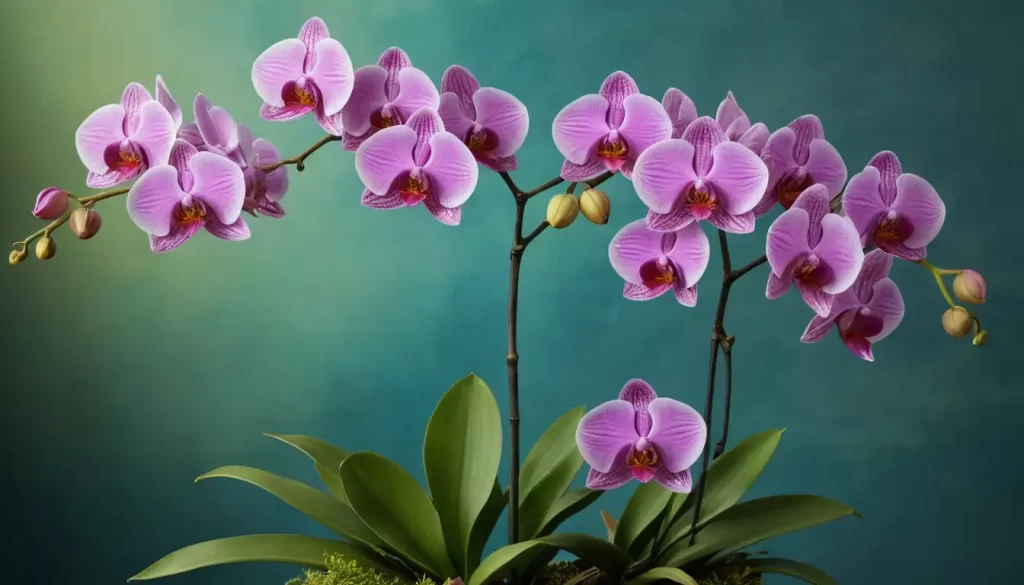 Orchid blooms in various colors and shapes