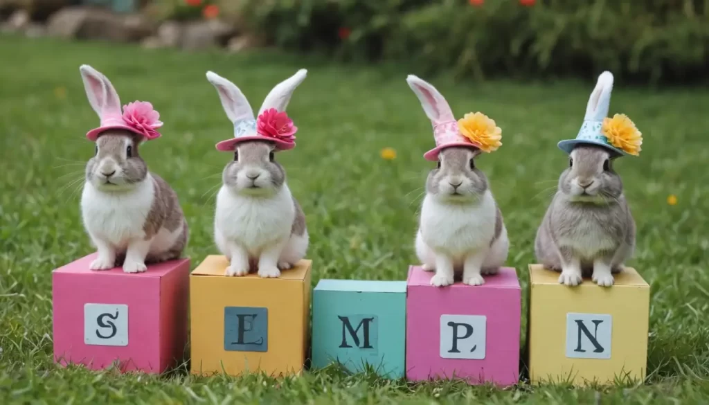 3-4 rabbits standing upright