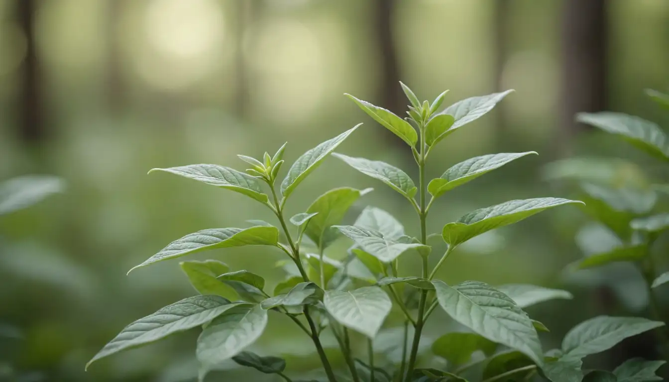 3-leafed plant with rounded tips, soft green leaves, delicate stems, and subtle texture, set against a blurred or out-of-focus background