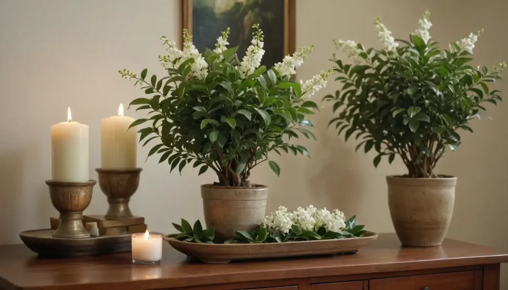 2-3 small to medium-sized ficus plants with white flowers