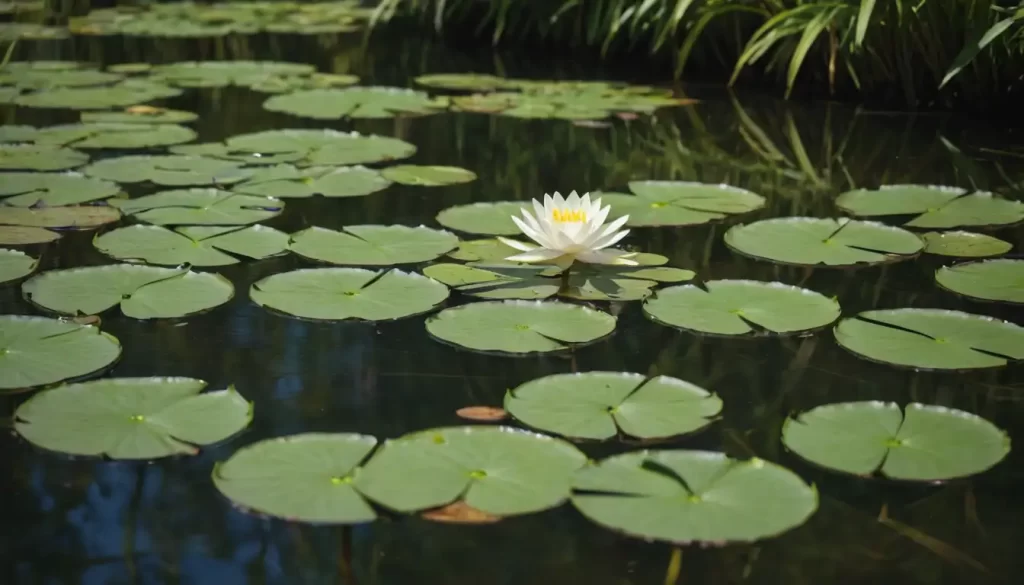 A lily pad with vibrant flowers