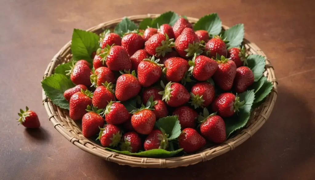 A plate or basket filled with fresh strawberries