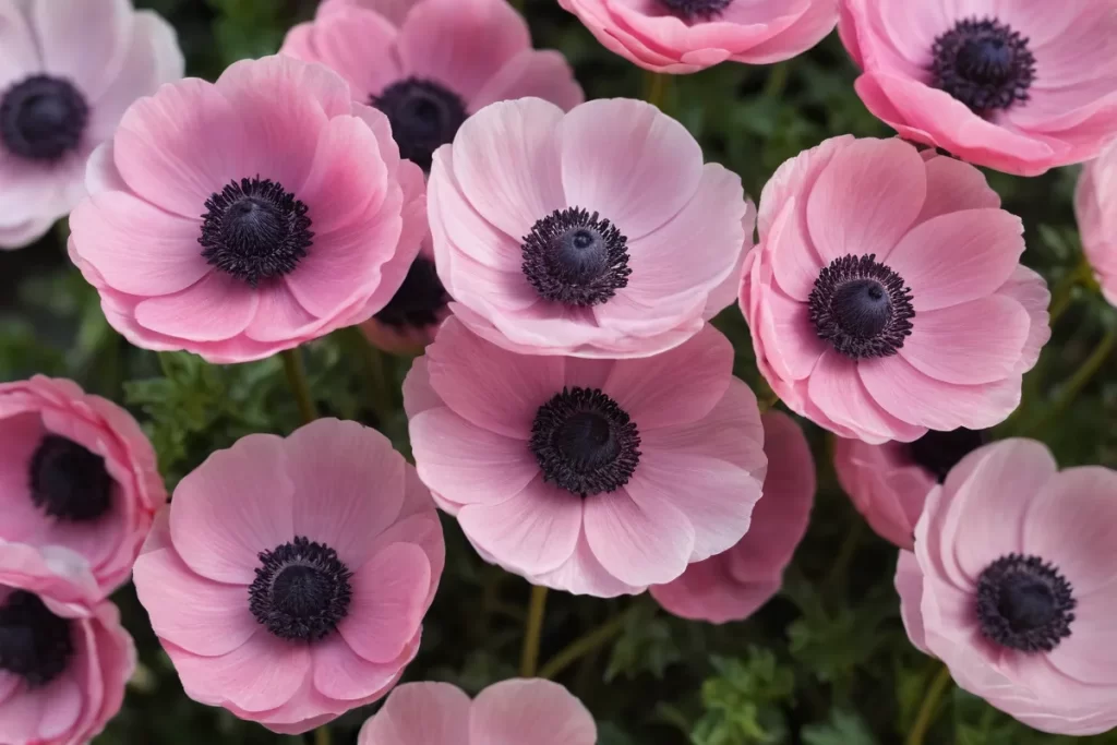 Las flores de anemone coronaria son rosadas y bellas