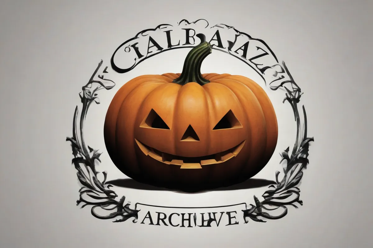 Una ilustración detallada del logotipo de la Calabaza Archive, con sombras fantasmales