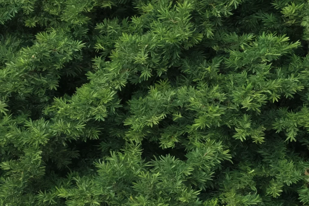 Papel de pared con hojas de Tejo de la planta Taxus baccata