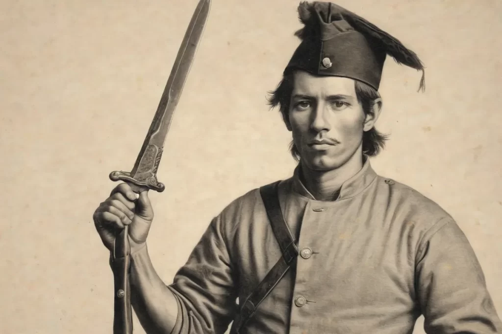 Un artefacto digital muestra a Yuca Pinchuda con un bayoneta