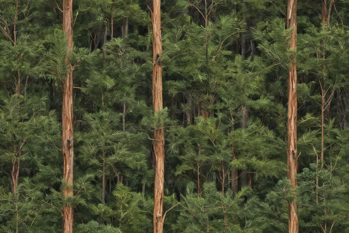 Aquí un diseño de papel de pared que muestra la historia y distribución de pinus  casuarina