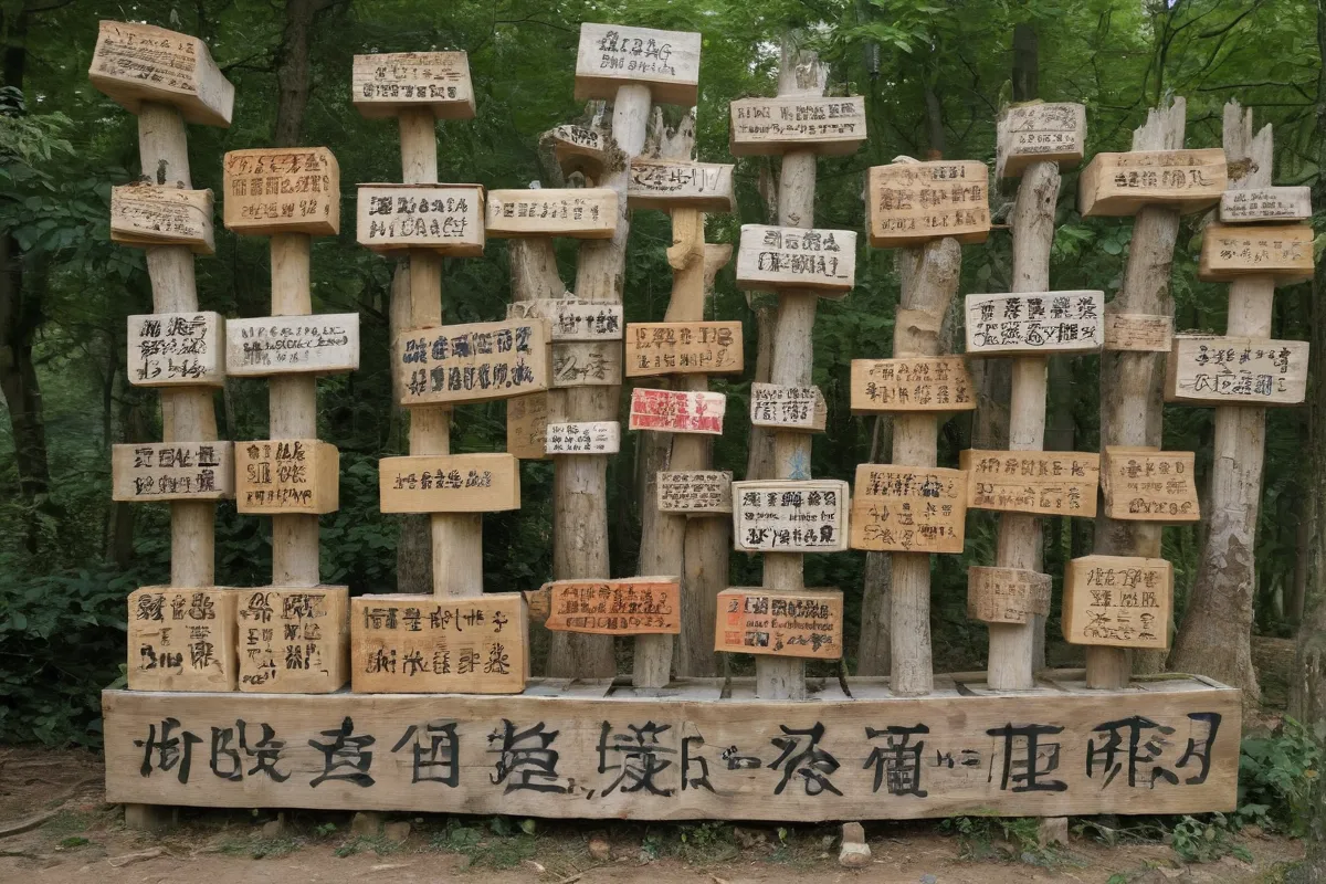 Nombres chinos de boliches en un paisaje arboreal de expresiones