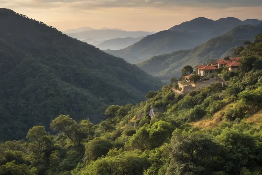 La pared tiene Mejorana en un paisaje montañoso