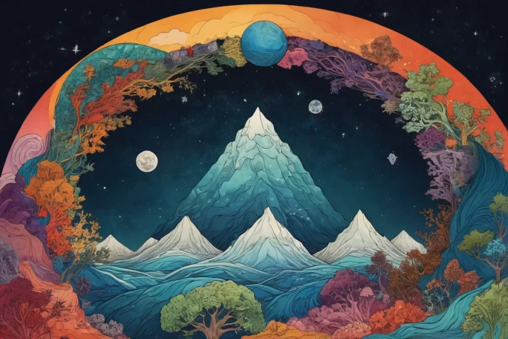 Ilustraciones vibrantes de las cinco esferas naturales de la Tierra