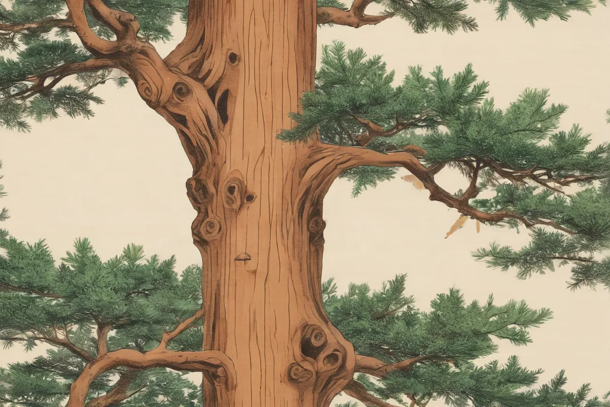 Ilustración de cedro japonés estética sobre criptografía