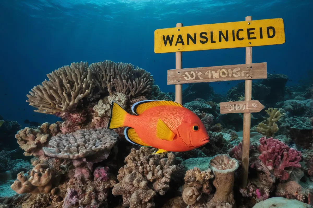 Un pez colorido con un aviso de especies en peligro
