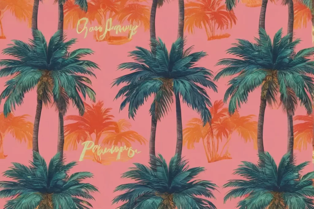 El papel de pared con colores ilustra palmeras y sus nombres para los lectores de Coco Plumosos