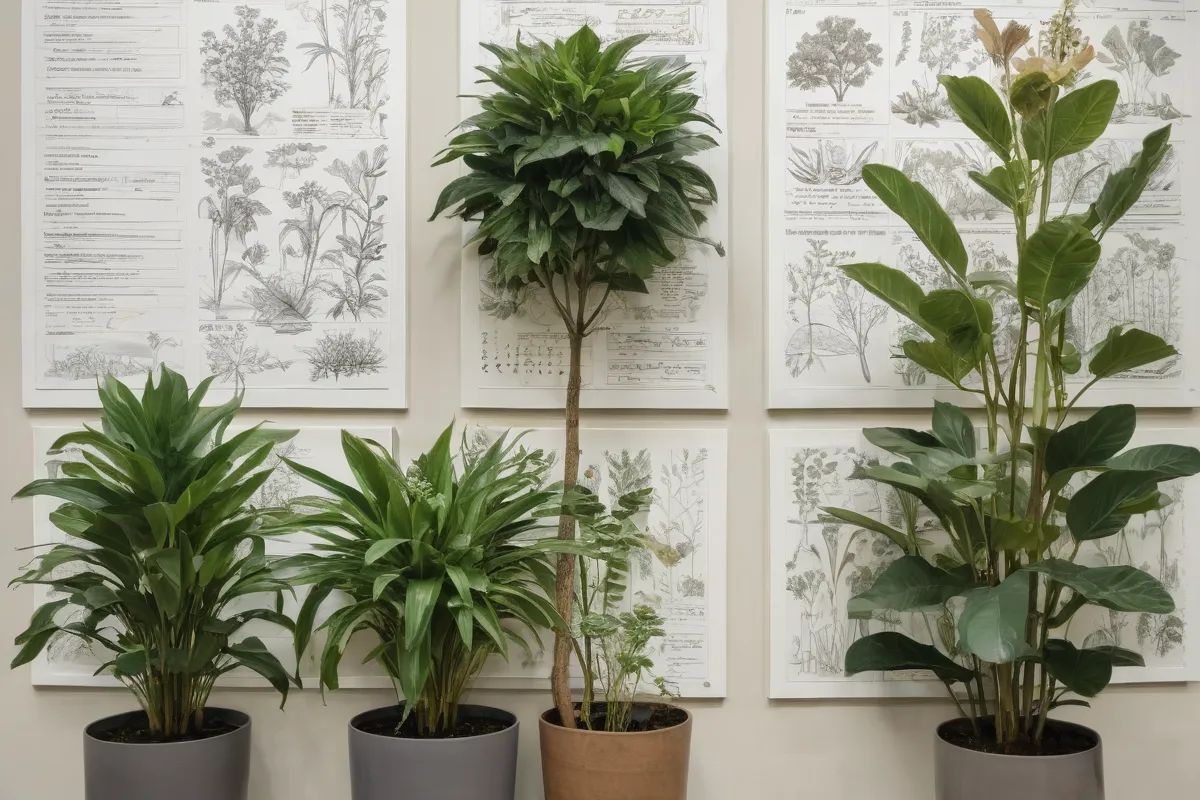 Artesanías botánicas con diseño arquitectónico que se centra en los tallos de pared y el lenguaje de las plantas