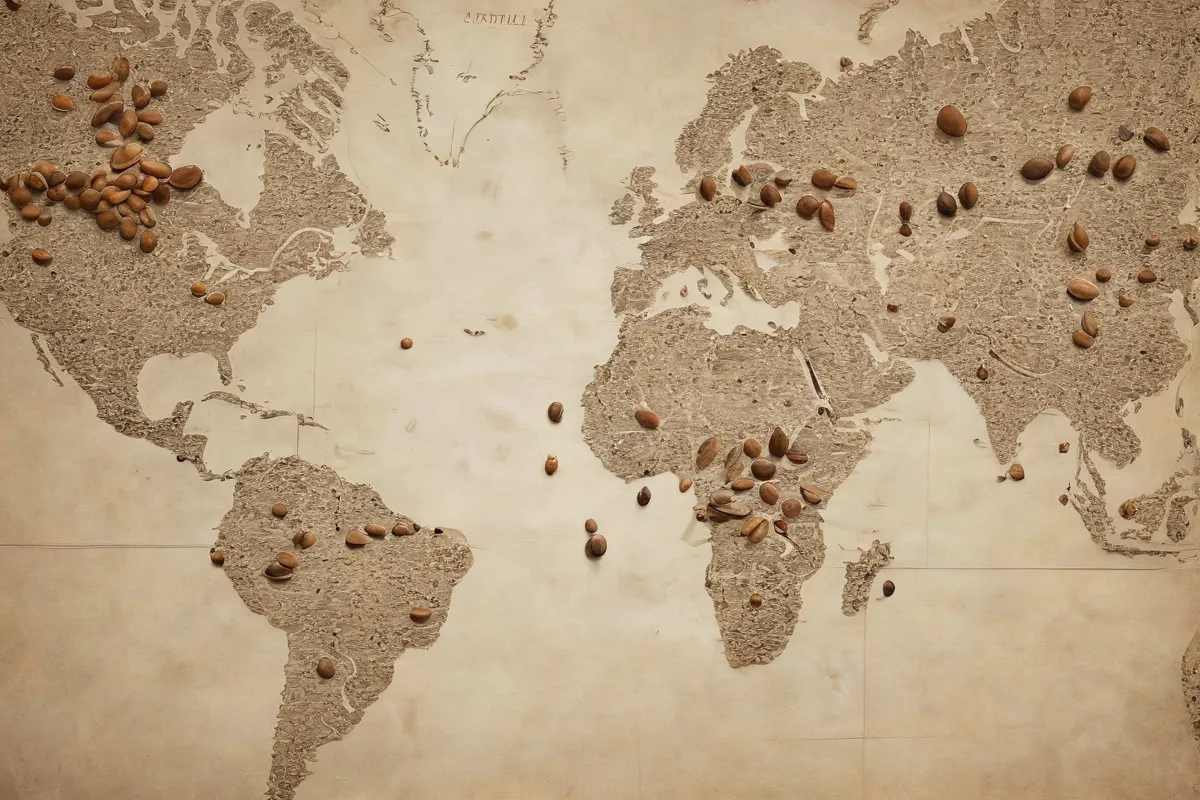 Un mapa con semillas estilizado. (A map with stylized seeds.)