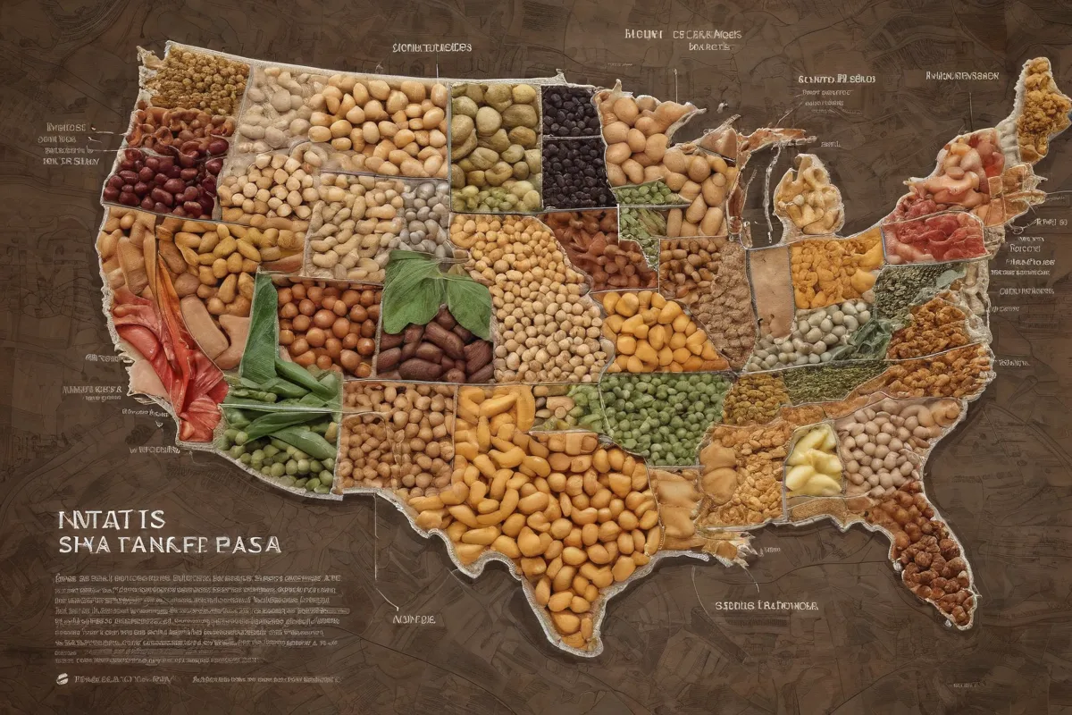Imágenes de soja intacta, garbanzos y lentejas con ingredientes misterios en un mapa que simula la estructura del cuerpo humano