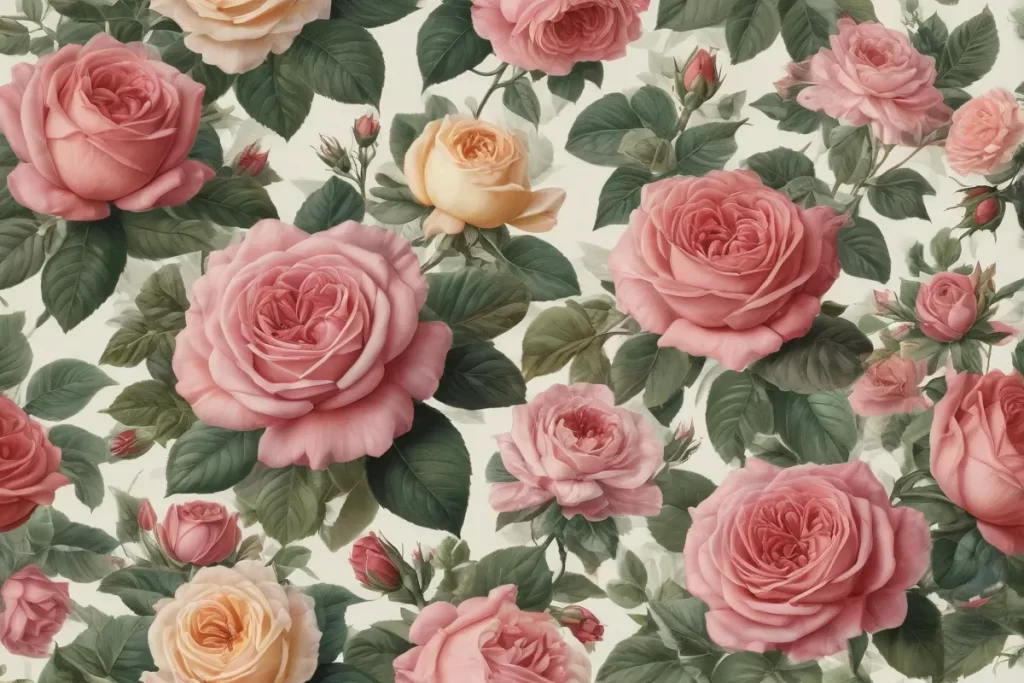 Papel pintado floral con rosas clasificadas por tipo