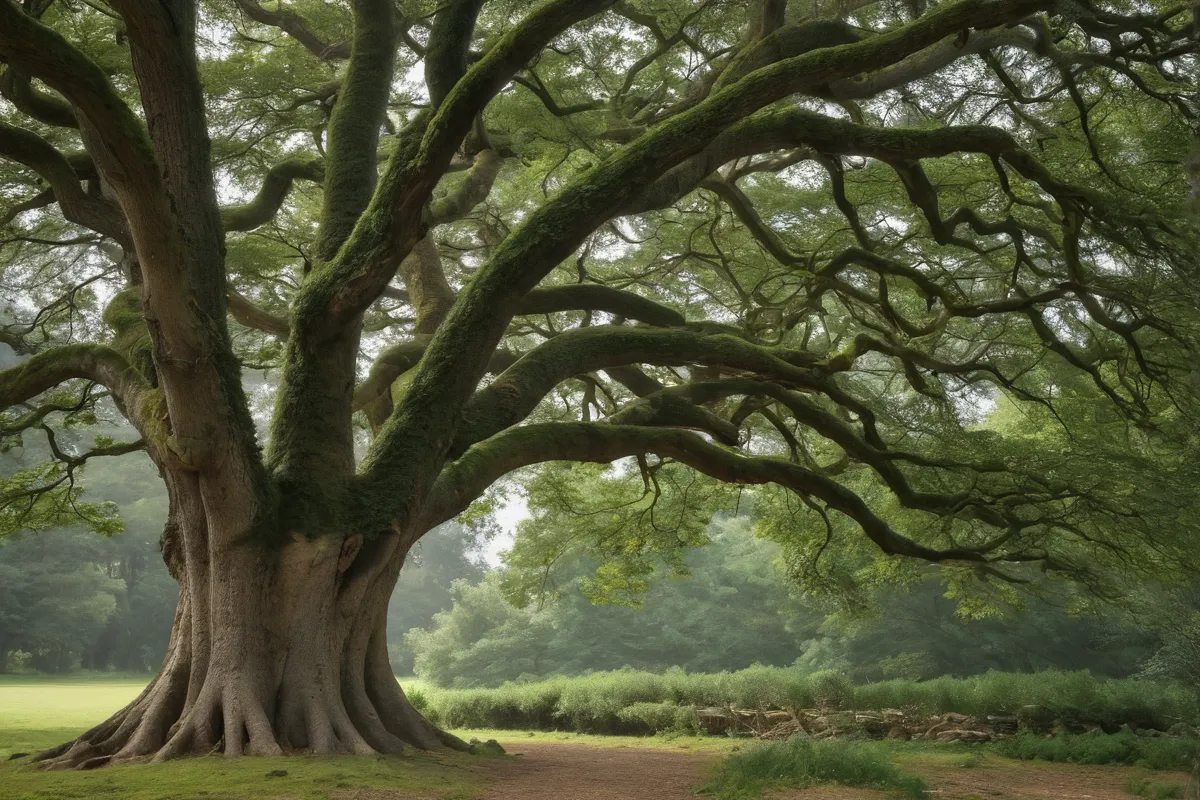 El roble alcornoza inspira un jardín verde. **Translation:** The  Alcornue oak inspires an evergreen garden