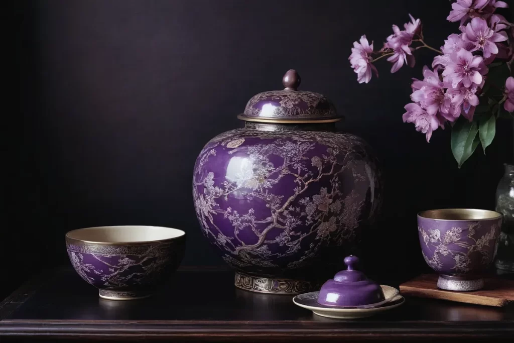 Un foto antigua muestra la belleza de las piezas de latón japonesas con tonalidades púrpura