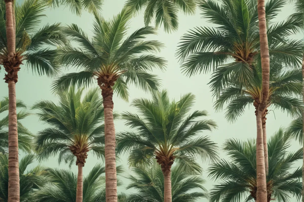 Características de palmieras, belleza tropical en la pared