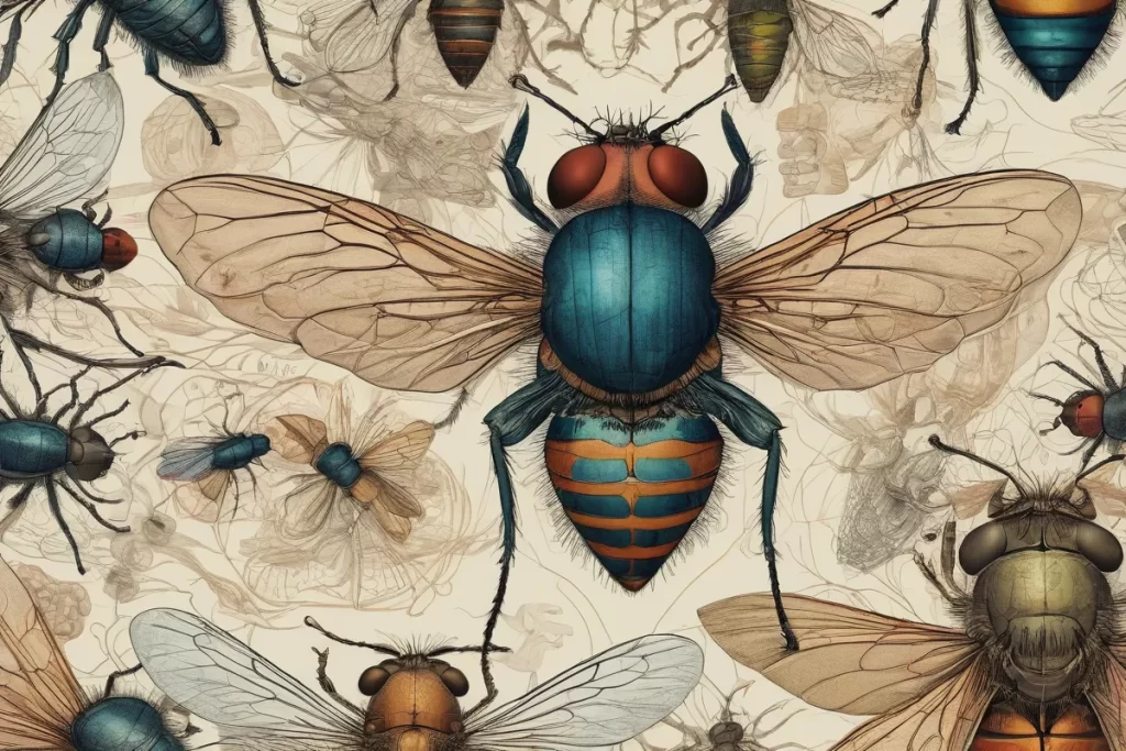 Illustrations detalladas de mosquitos en anatomía y visión