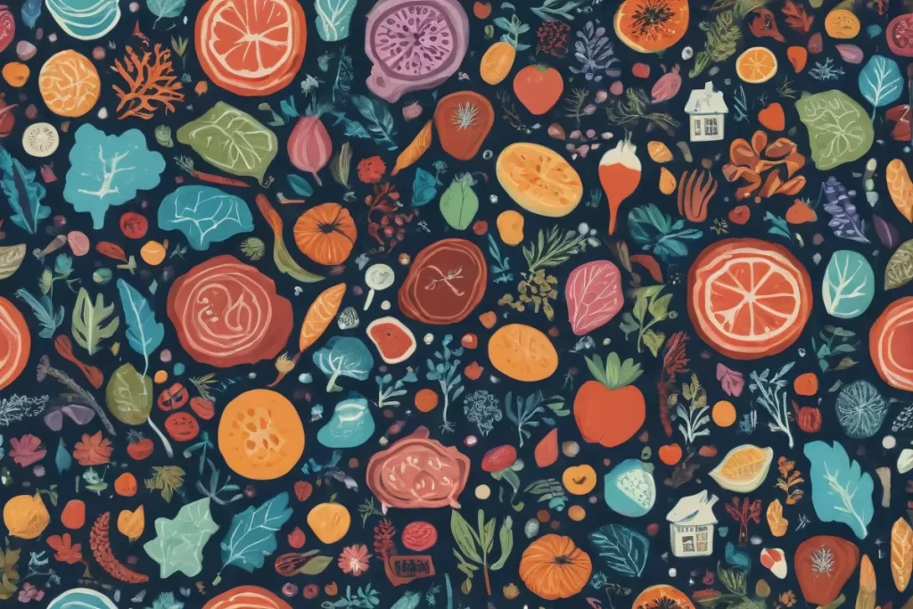 Un patrón colorido ilustra las funciones vitales y sus conexiones biológicas