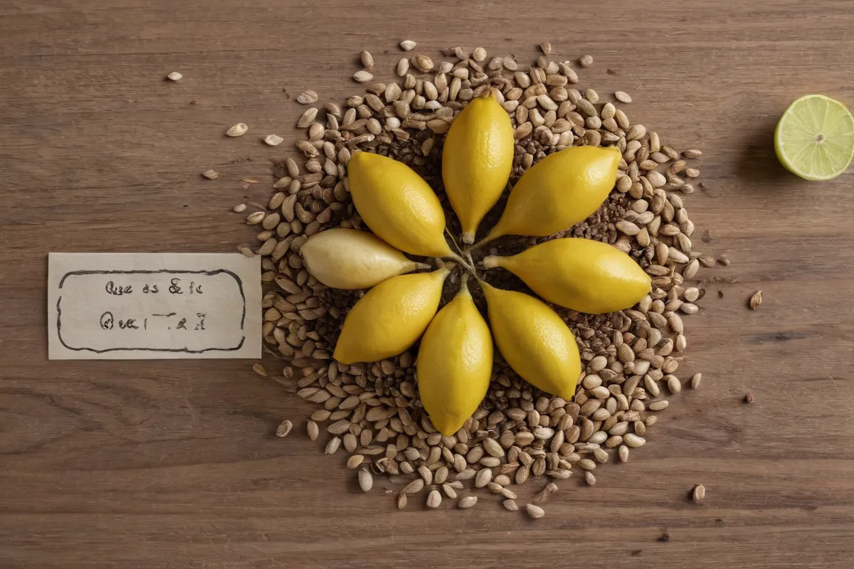 Un retrato de semillas con el título ¿Qué es el limón?