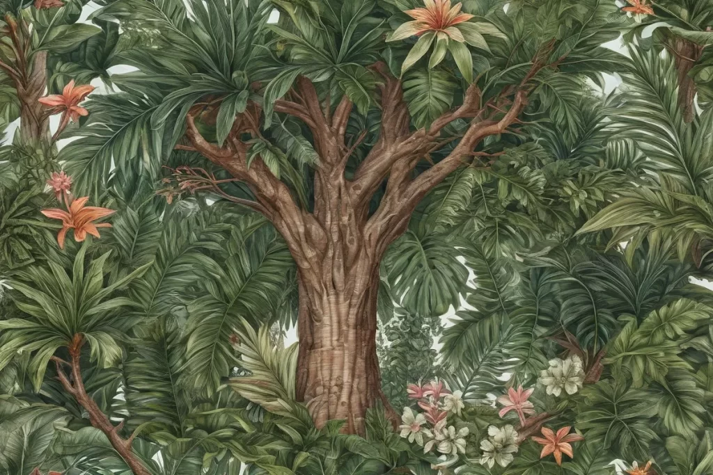 Árbol tropical con detalles botánicos elegantes