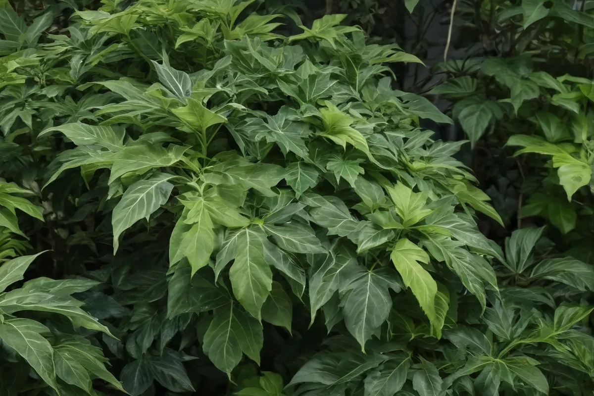 Tropical Aerie, Fatsia Joy - Un nido tropical, alegría de Fatsia