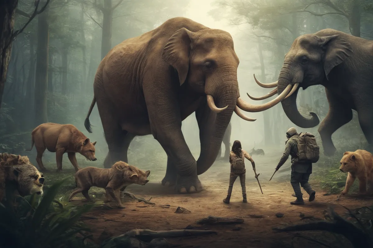 Un dibujo de animales en peligro por humanos