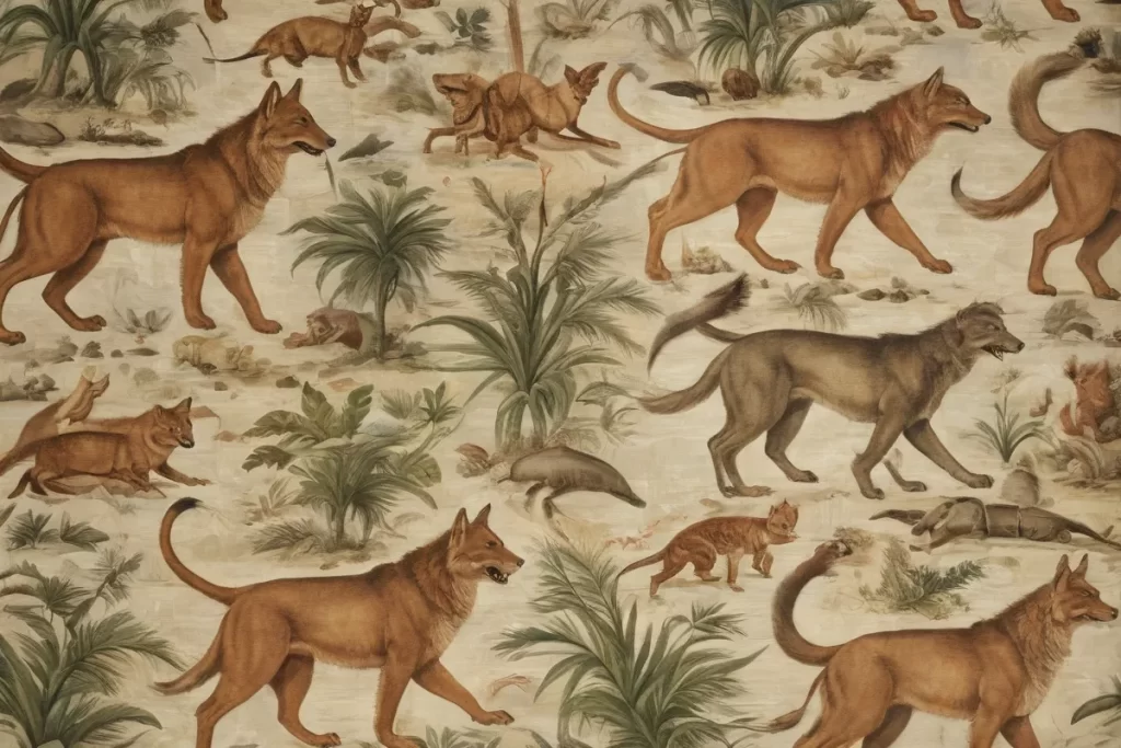 Un revestimiento de pared con depredadores caninos y felinos del Mesozoico