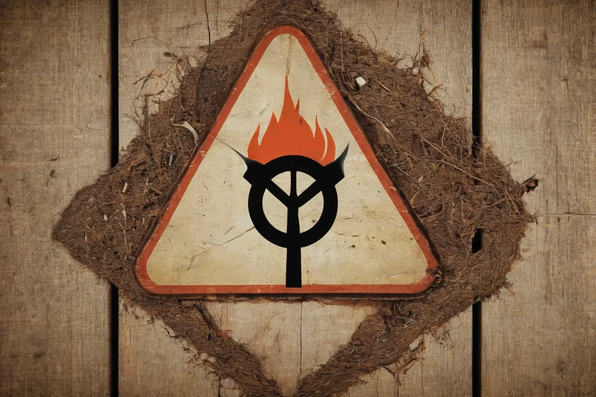 Elementos abstractos representando los componentes de la naturaleza, con un símbolo de advertencia para salvar vidas
