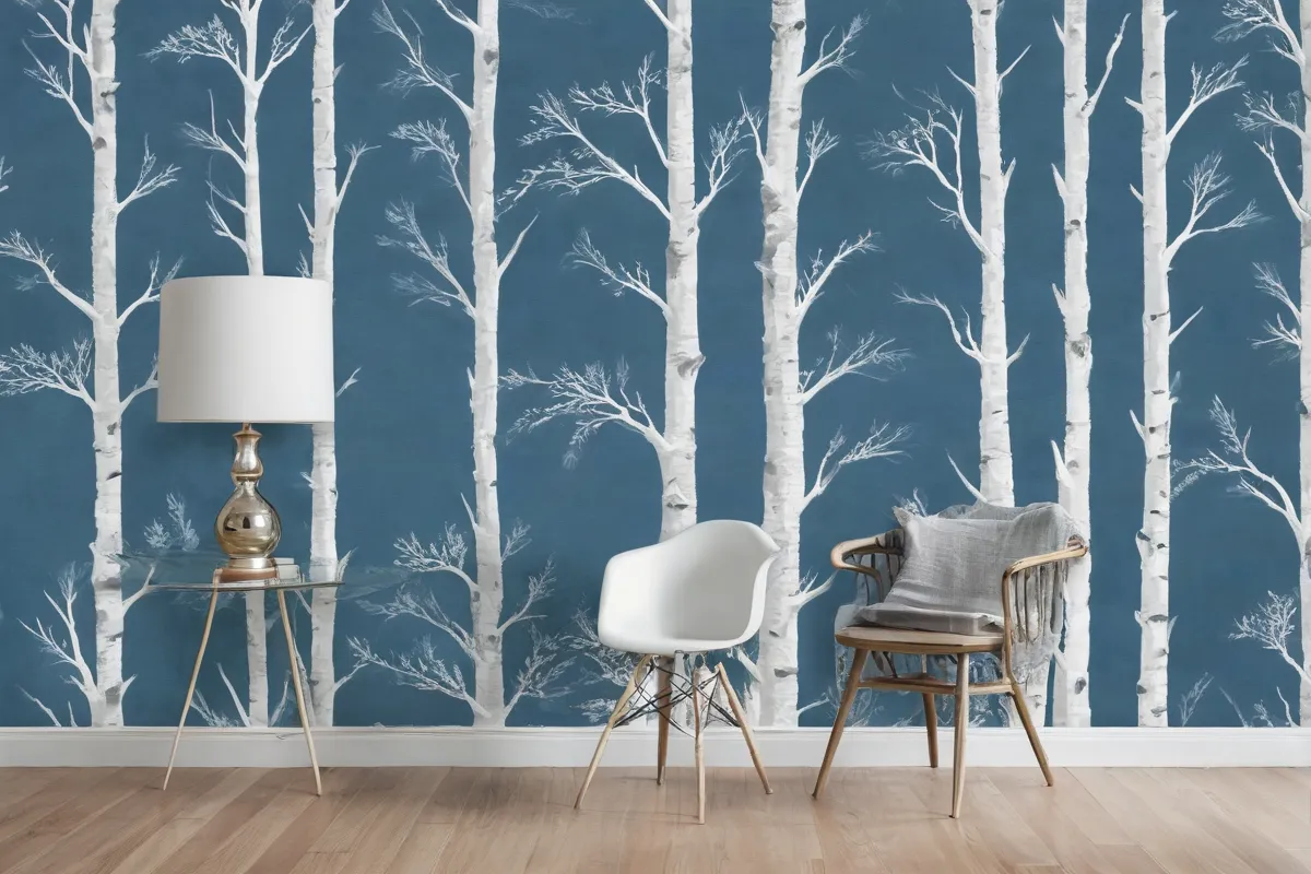 Papel pintado con patrón de ciprés azulado y blanco para casas