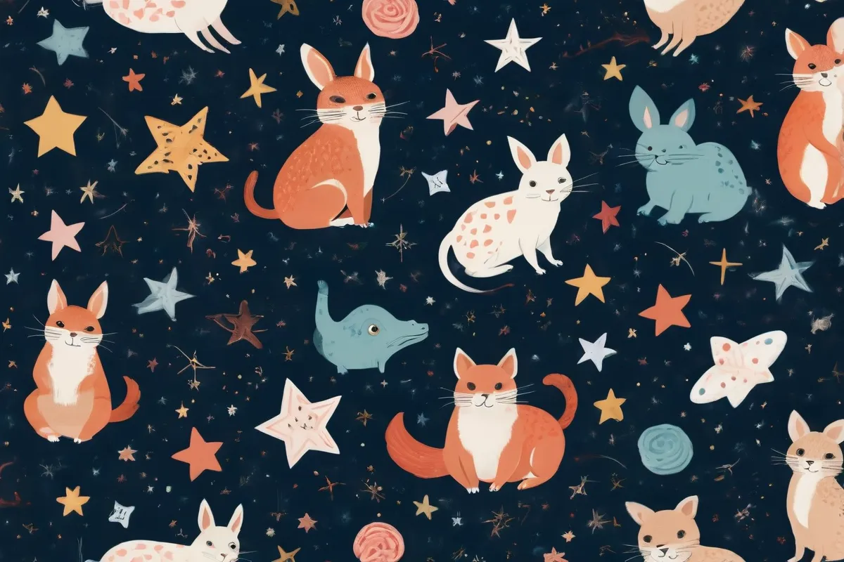 La pared tiene papel de diseño con animales divertidos y estrellas que representan la comunidad