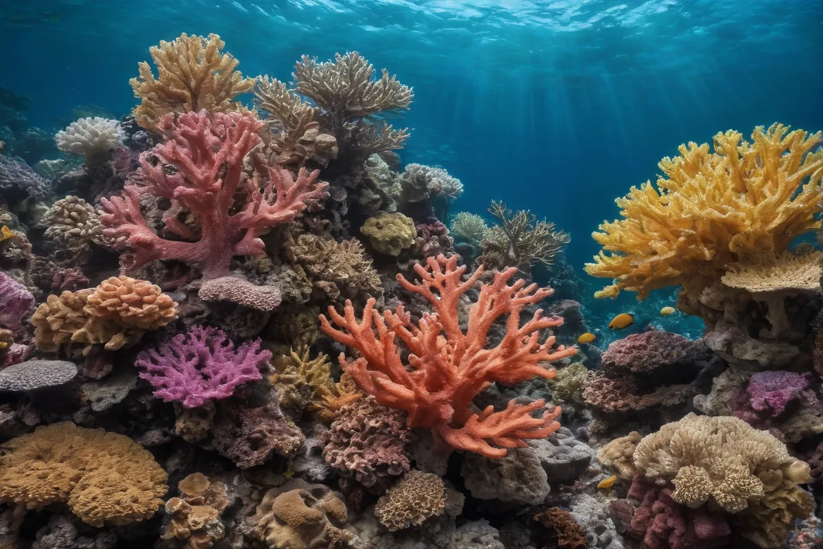 **Colores intensos de coral en un fondo de océano con amenazas ambientales.** (This could be slightly reworded depending on specific details but its meant to be concise and capture all that was written.) Let me know if youd like a different interpretation!
