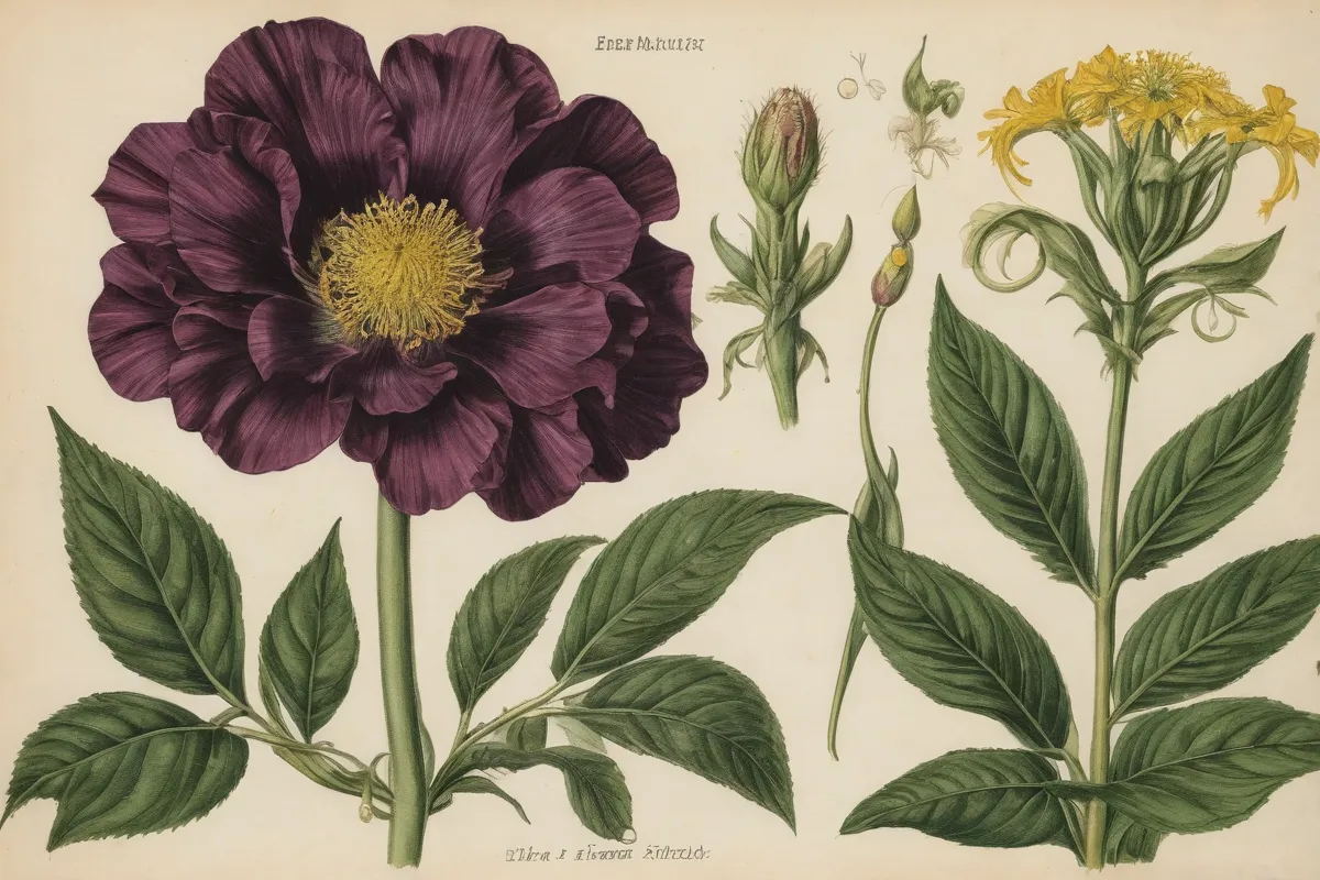 **Una ilustración botánica de la flor Bellatrix y su naturaleza venenosa.**   This translates to: **A botanical illustration of the Bellatrix flower and its poisonous nature**.  Let me know if youd like any other translations or help with Spanish!