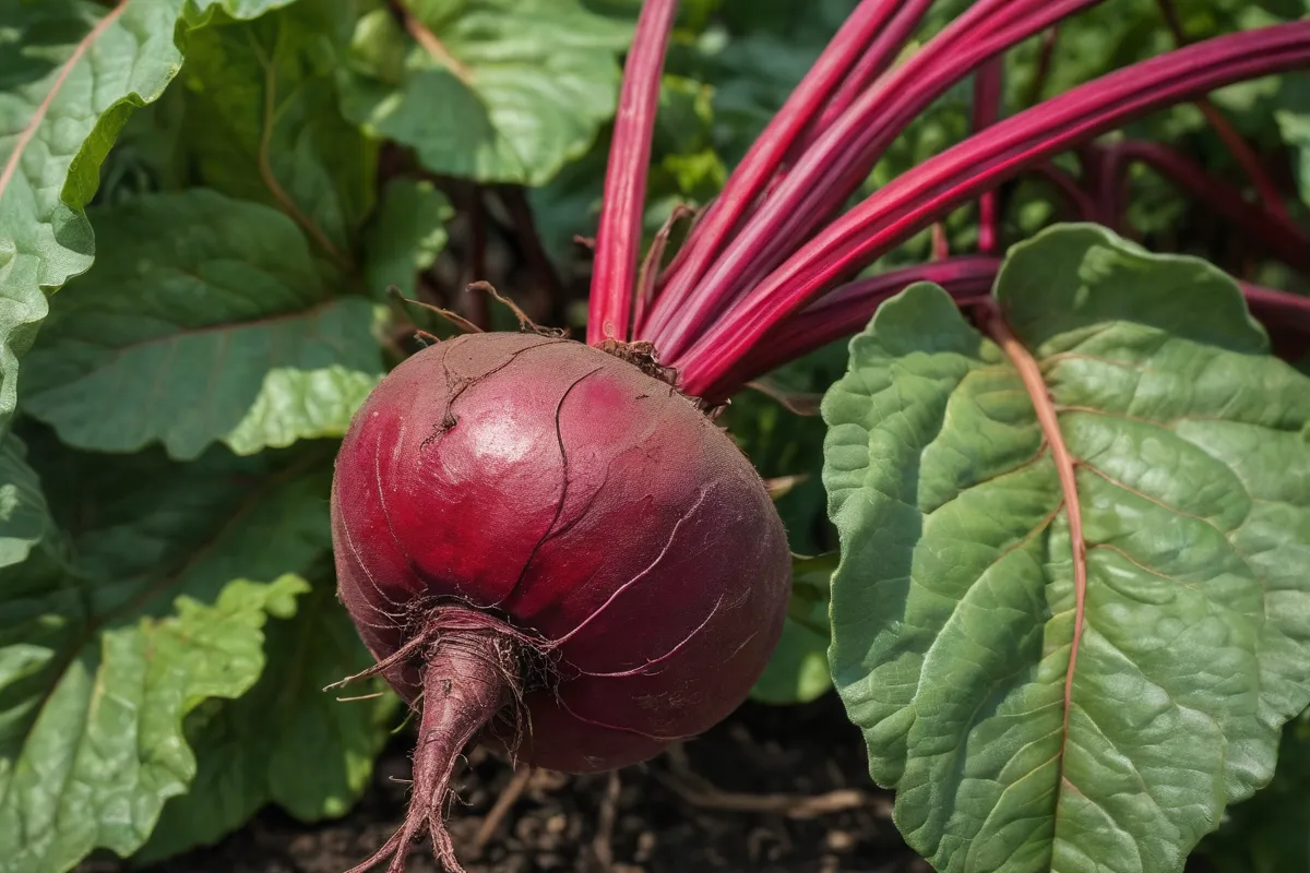 Un Beet rojo vibrante, de un jardín con estilo botánico