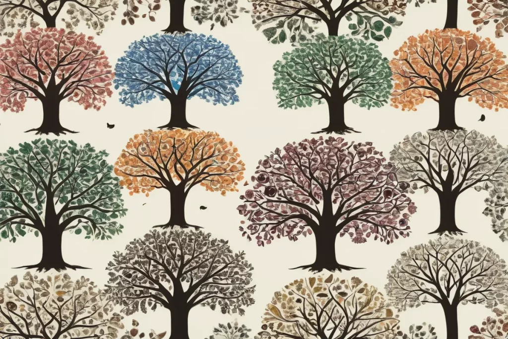 Un árbol estilizado de diversas culturas del mundo.  (An illustrated tree from diverse cultures.)