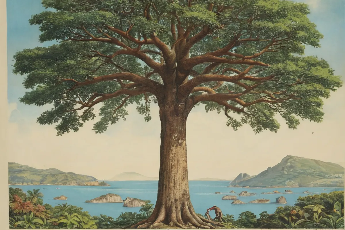 La cartela muestra un debate sobre el significado del Árbol del Paraíso
