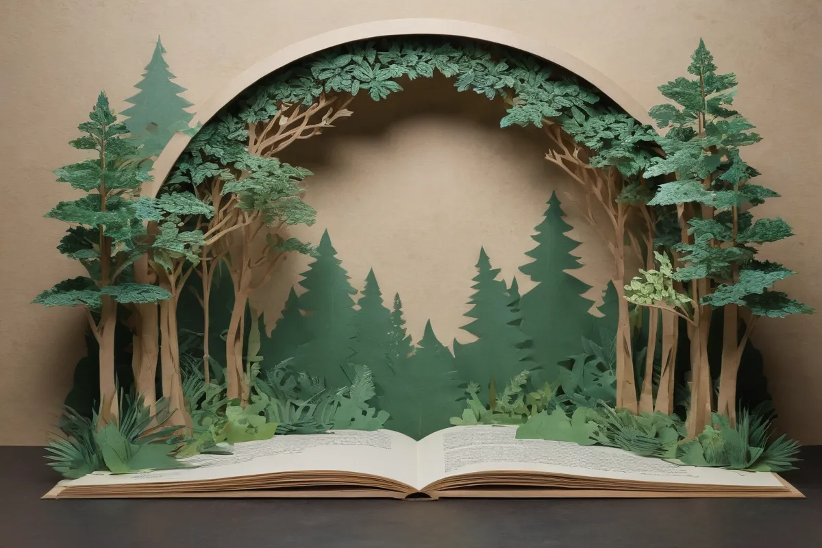 Un bosque de papel en piedra con hojas arqueadas