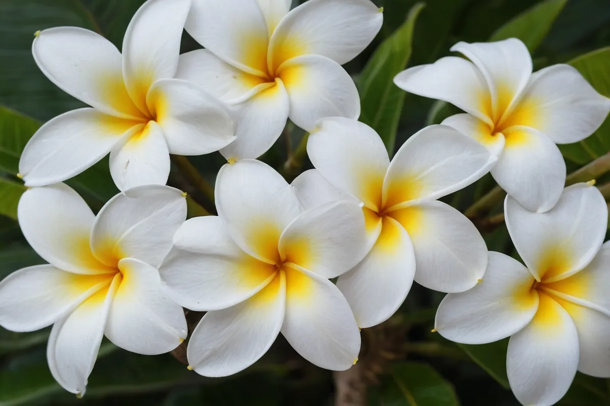 Una imagen detallada de flores de plumeria blancas