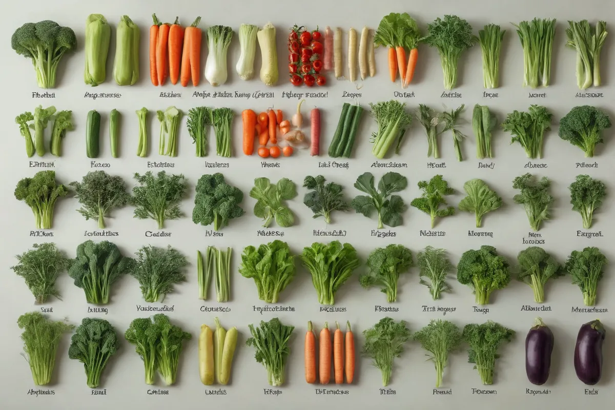 Hierbas y vegetales alfabéticamente ordenados