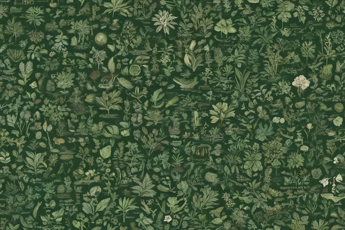 Un papel de pared con gramática verde inspirada en la naturaleza para aprender botánica, ecología y agricultura