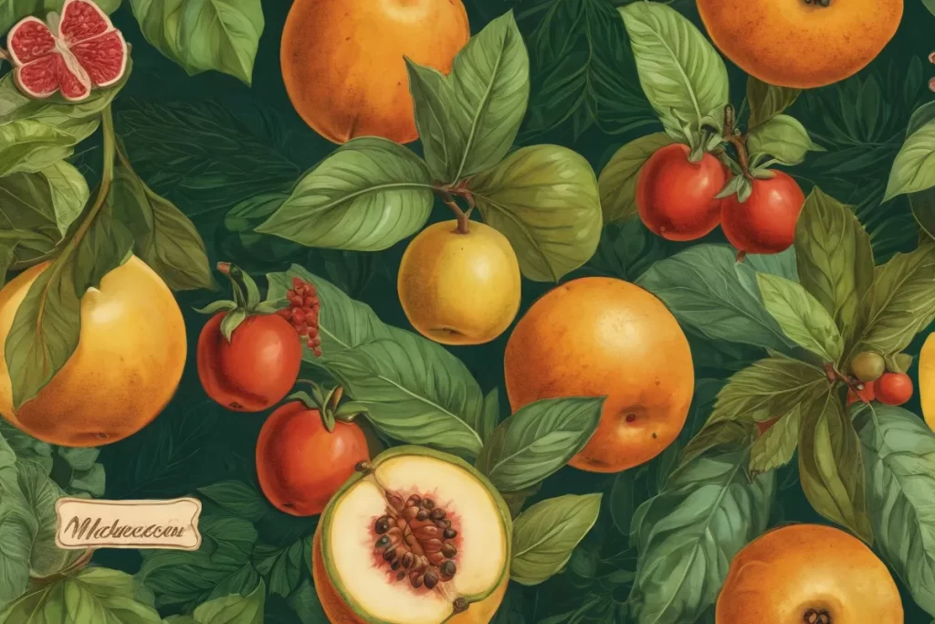 Una representación whimsica de un melocotón evoca la Denominación Española