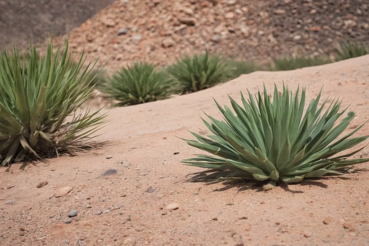 Paisaje árido con la planta de Cats Claws