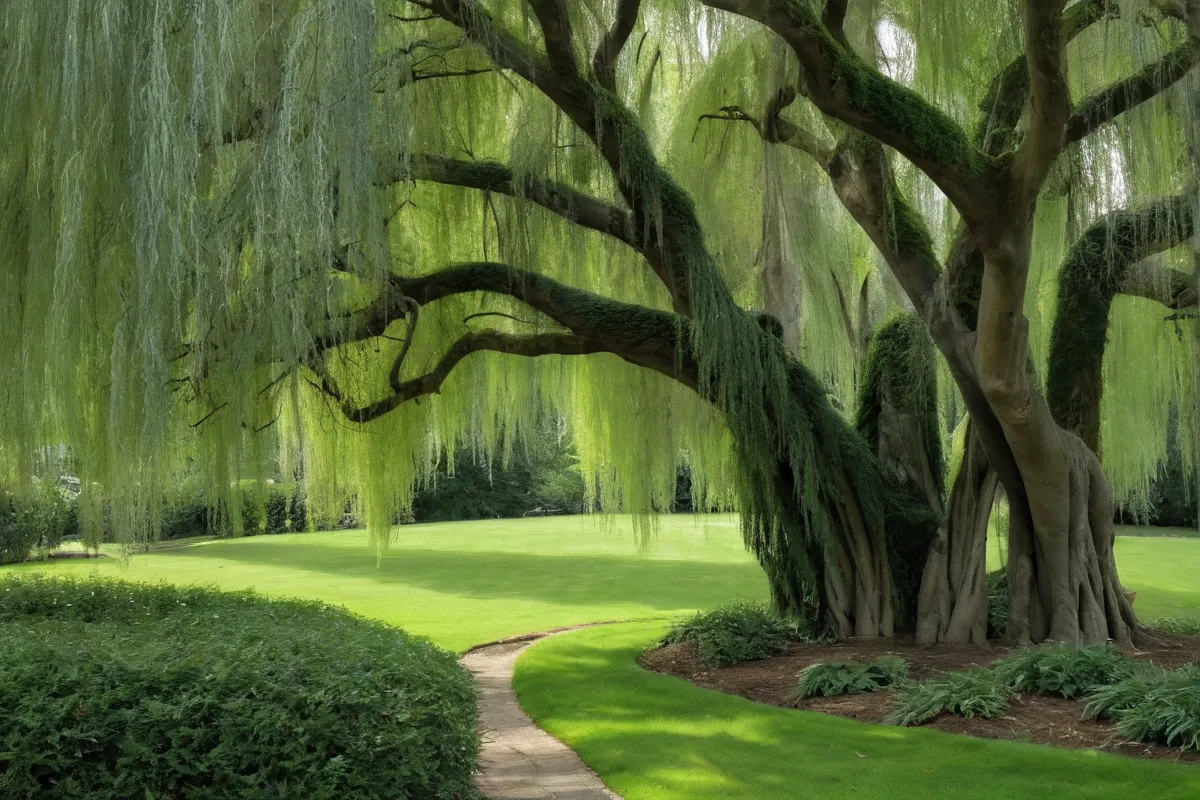 Tus jardín tiene una belleza melancólica de sauces llorones