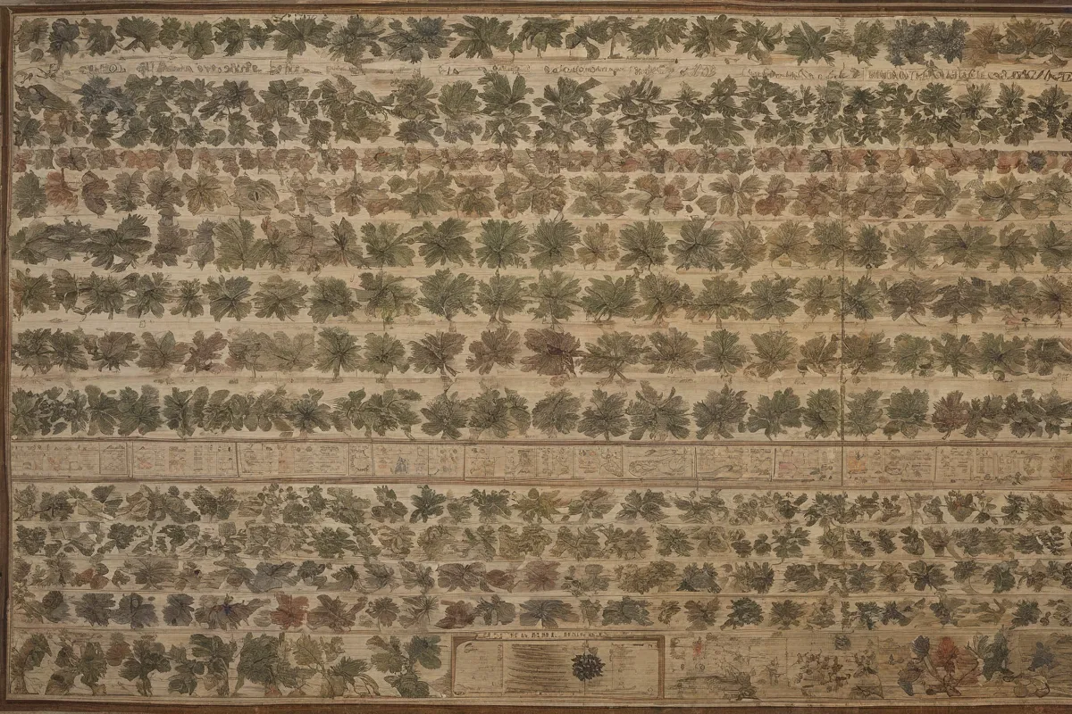 Un mapa de uvas y registros antiguos detallado